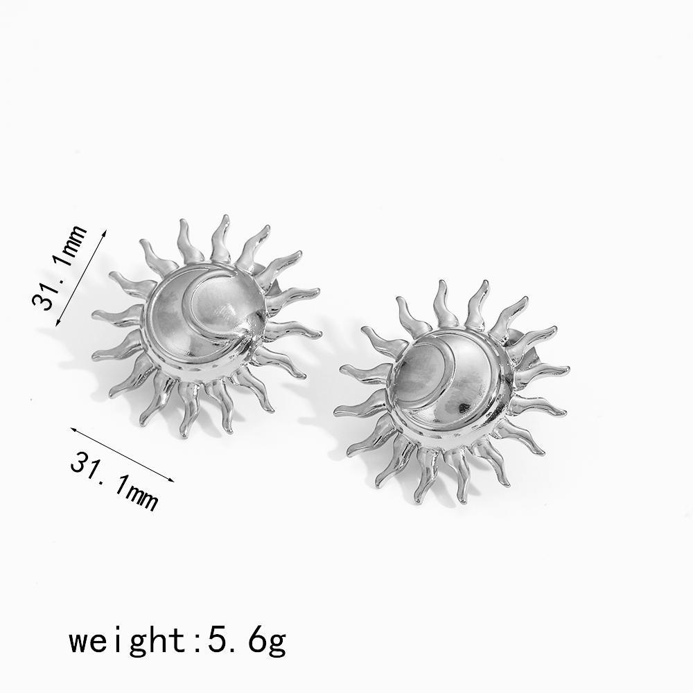 1 Pair Charming Series Delicate Sun Shape Stainless Steel Waterproof Gold Color Women's Earrings Set h5Picture9