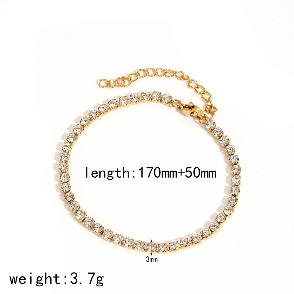 1 Piece Shining Series Exquisite Circle Stainless Steel Waterproof Gold Color Zircon Women's Chain Bracelets Picture7