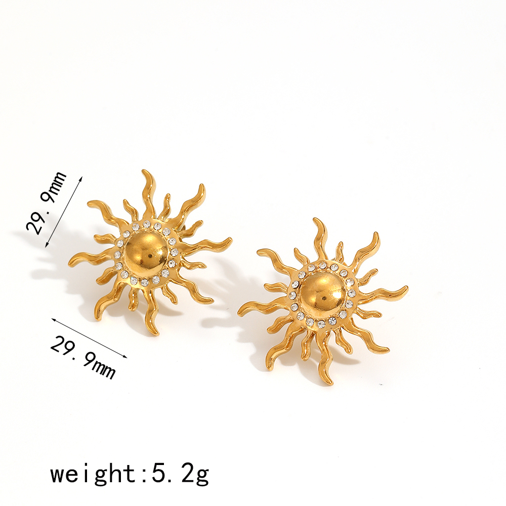 1 Pair Charming Series Delicate Sun Shape Stainless Steel Waterproof Gold Color Women's Earrings Set Picture6