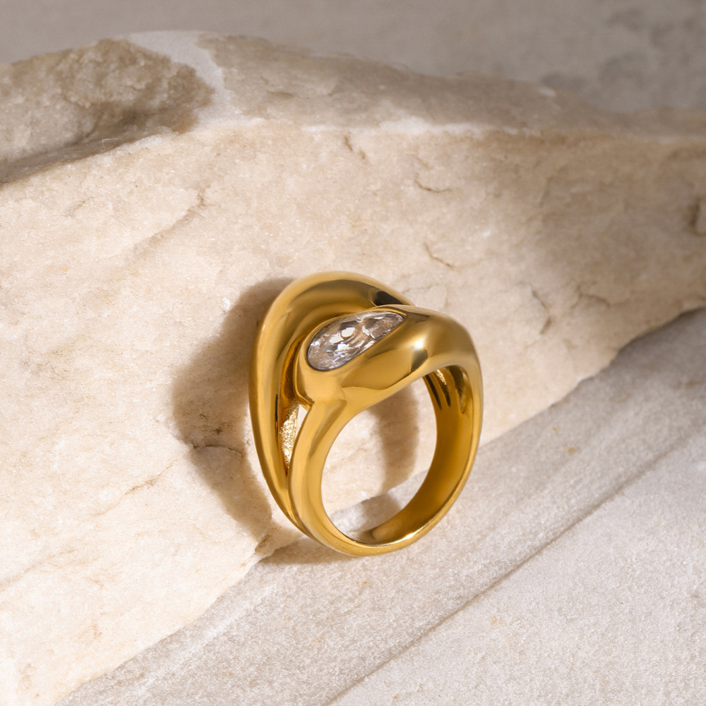 1 Piece Luxurious Series Vogue Natural Droplet Stainless Steel Waterproof Gold Color Women's Single Rings h5Picture9