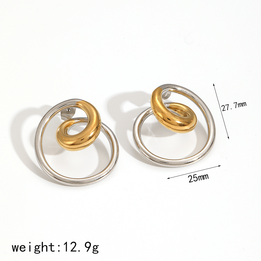 1 Pair Modern Style Irregular Spiral Shape Gold Color Stainless Steel Waterproof Women's Stud Earrings Picture7