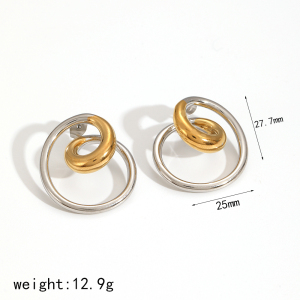 1 Pair Modern Style Irregular Spiral Shape Gold Color Stainless Steel Waterproof Women's Stud Earrings h5 Picture7