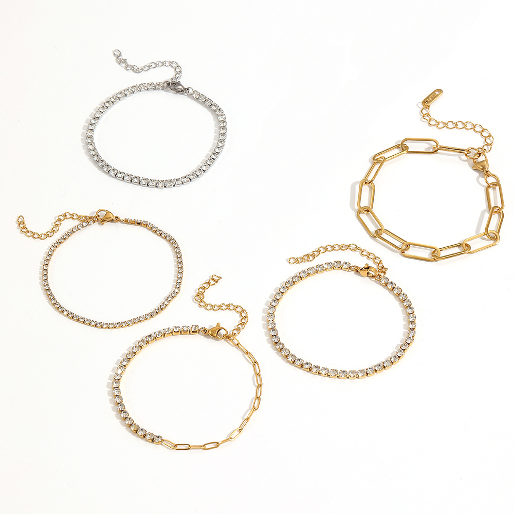1 Piece Shining Series Exquisite Circle Stainless Steel Waterproof Gold Color Zircon Women's Chain Bracelets Picture5