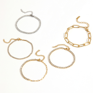 1 Piece Shining Series Exquisite Circle Stainless Steel Waterproof Gold Color Zircon Women's Chain Bracelets h5 Picture5