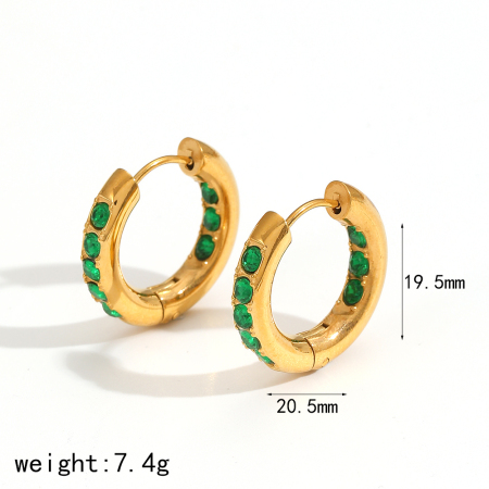 1 paar Polychrome Series glanzende, ringvormige, waterdichte, goudkleurige zirkonia oorringen voor dames