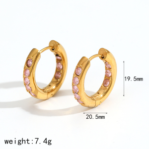 1 Pair Polychrome Series Shining Annular Stainless Steel Waterproof Gold Color Zircon Women's Hoop Earrings h5 Picture7