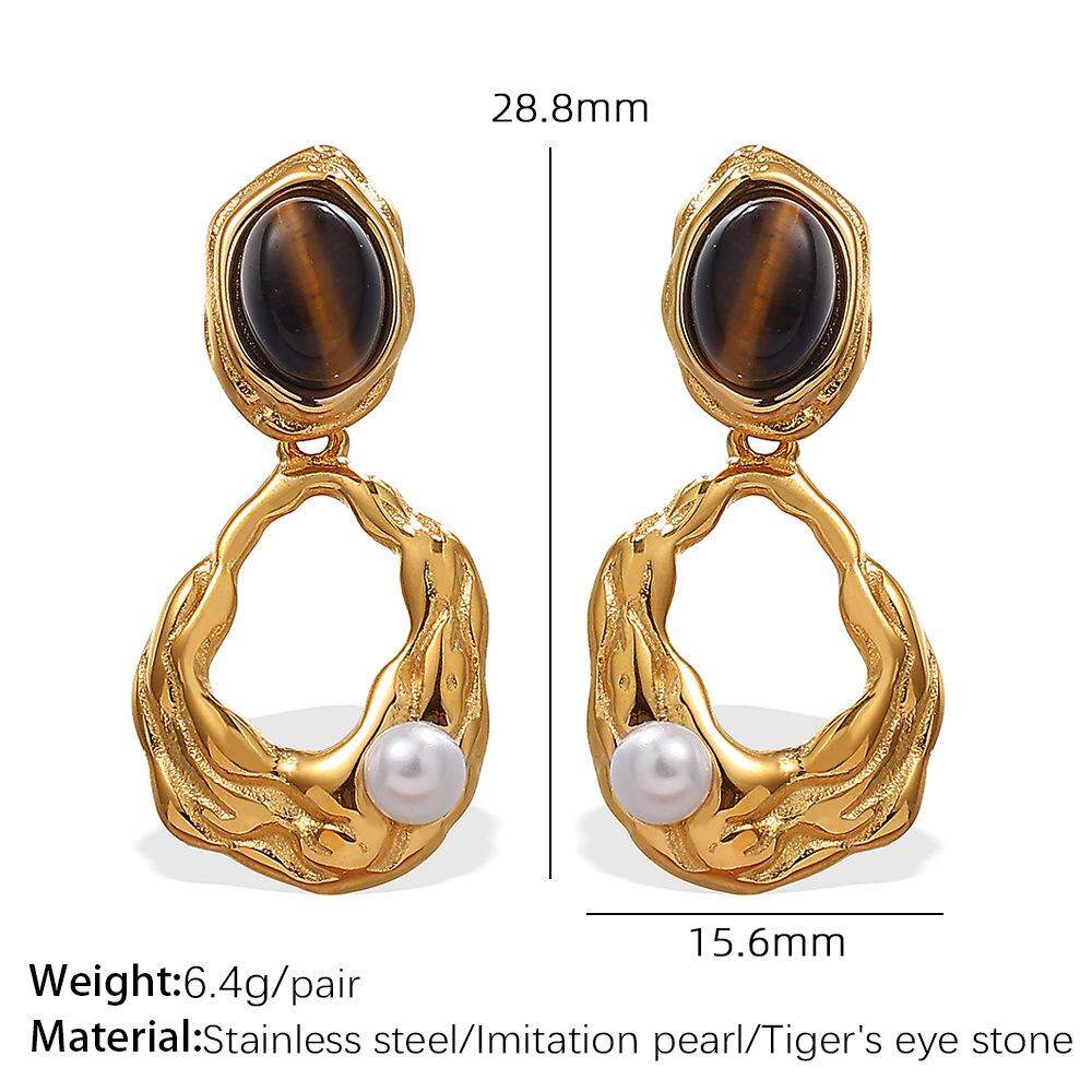 1 Pair Classic Series Retro Geometric Titanium Steel   Gold Color  Women's Drop Earrings 