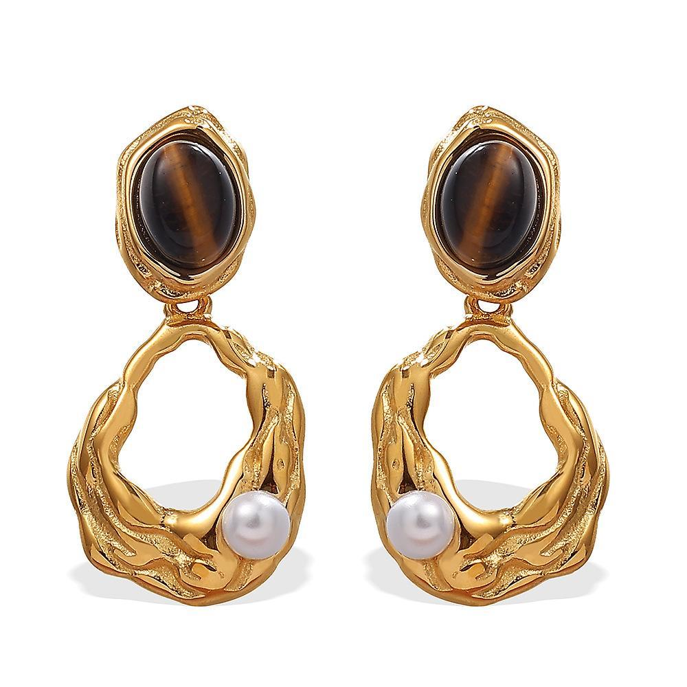 1 Pair Classic Series Retro Geometric Titanium Steel   Gold Color  Women's Drop Earrings Picture11