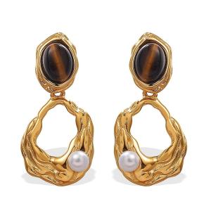 1 Pair Classic Series Retro Geometric Titanium Steel   Gold Color  Women's Drop Earrings h5 Picture11