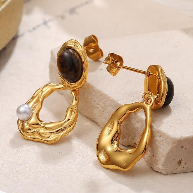 1 Pair Classic Series Retro Geometric Titanium Steel   Gold Color  Women's Drop Earrings Picture10