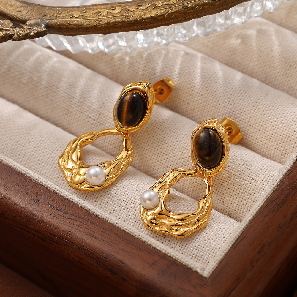 1 Pair Classic Series Retro Geometric Titanium Steel   Gold Color  Women's Drop Earrings Picture7