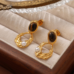 1 Pair Classic Series Retro Geometric Titanium Steel   Gold Color  Women's Drop Earrings h5 Picture7