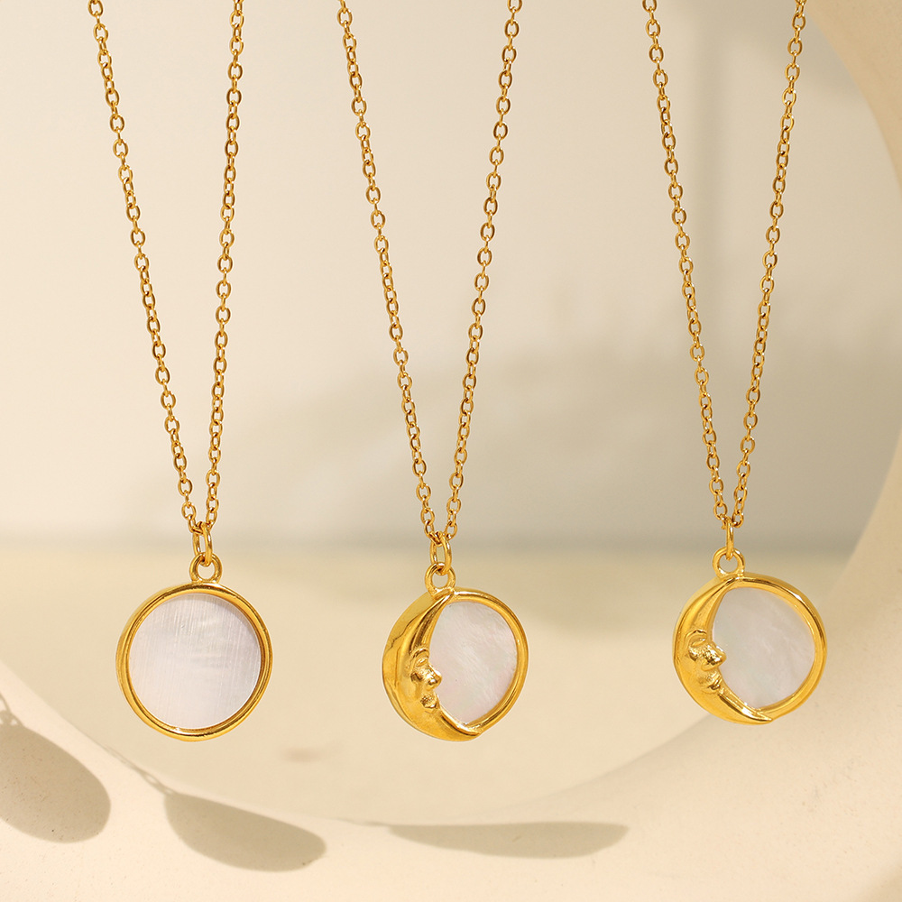 1 Piece Romantic Series Classic Sun/Moon Titanium Steel   Gold Color  Shell Women's Pendant Necklaces Picture3