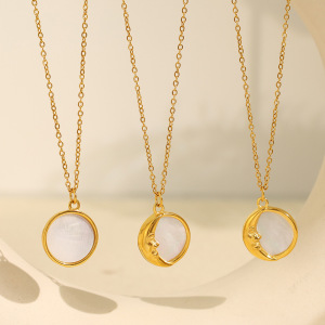 1 Piece Romantic Series Classic Sun/Moon Titanium Steel   Gold Color  Shell Women's Pendant Necklaces h5 Picture3