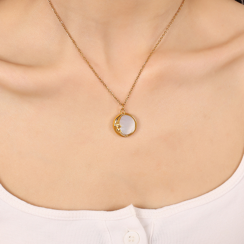 1 Piece Romantic Series Classic Sun/Moon Titanium Steel   Gold Color  Shell Women's Pendant Necklaces Picture5