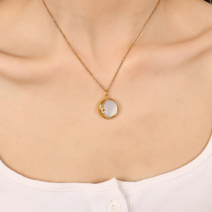 1 Piece Romantic Series Classic Sun/Moon Titanium Steel   Gold Color  Shell Women's Pendant Necklaces h5 Picture5