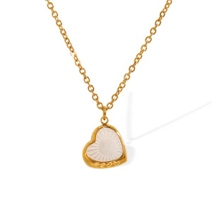 1 Piece Classic Series Elegant Heart Titanium Steel Gold Color Shell Women's Pendant Necklaces h5 Picture6