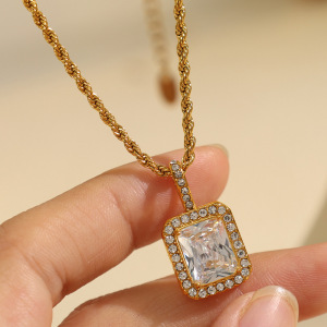Collar Con Colgante De Acero De Titanio Dorado Geométrico De Lujo Para Mujer, Serie Diaria, 1 Pieza h5 Imagen3
