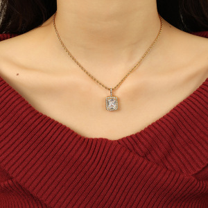 Collar Con Colgante De Acero De Titanio Dorado Geométrico De Lujo Para Mujer, Serie Diaria, 1 Pieza h5 Imagen5