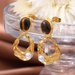 1 Pair Classic Series Retro Geometric Titanium Steel   Gold Color  Women's Drop Earrings h5 Picture5