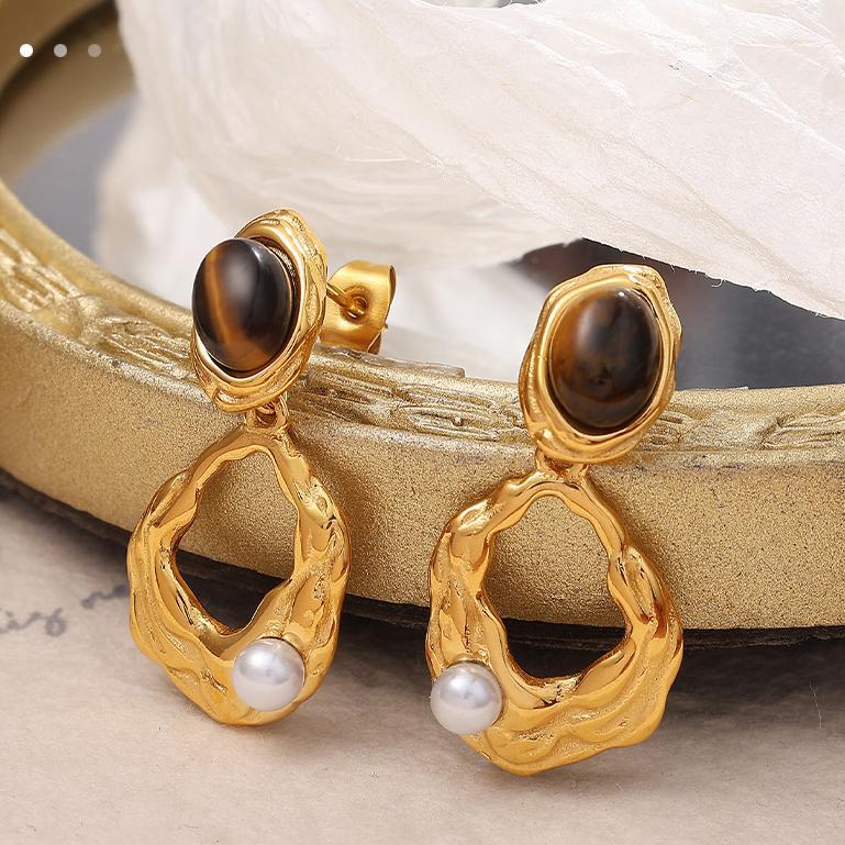 1 Pair Classic Series Retro Geometric Titanium Steel   Gold Color  Women's Drop Earrings Picture9