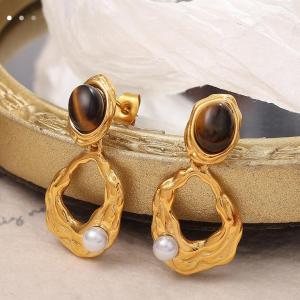 1 Pair Classic Series Retro Geometric Titanium Steel   Gold Color  Women's Drop Earrings h5 Picture9