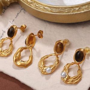 1 Pair Classic Series Retro Geometric Titanium Steel   Gold Color  Women's Drop Earrings h5 Picture8
