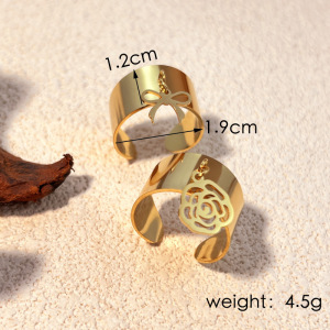 1 Piece Simple Series Bow Knot Stainless Steel Waterproof Gold Color Women's Adjustable Rings h5 Picture7