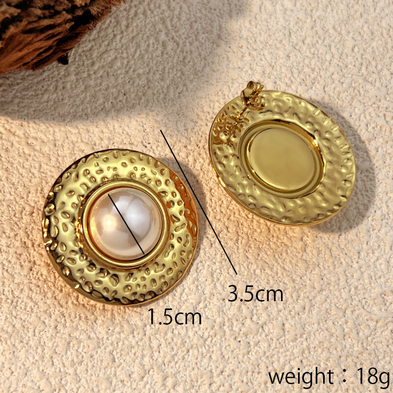 1 paire de boucles d'oreilles puces rétro rondes en acier inoxydable étanche couleur or pour femme 