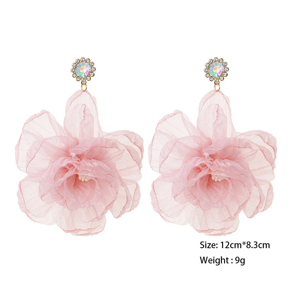 1 Pair Romantic Mesh Flower Earrings h5Picture3