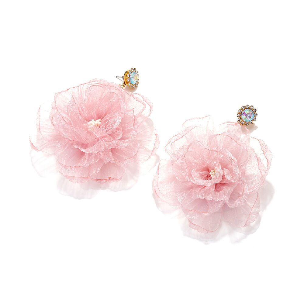 1 Paar romantische Serie süße Blume Stoff Strass Damen Tropfen Ohrringe Bild2