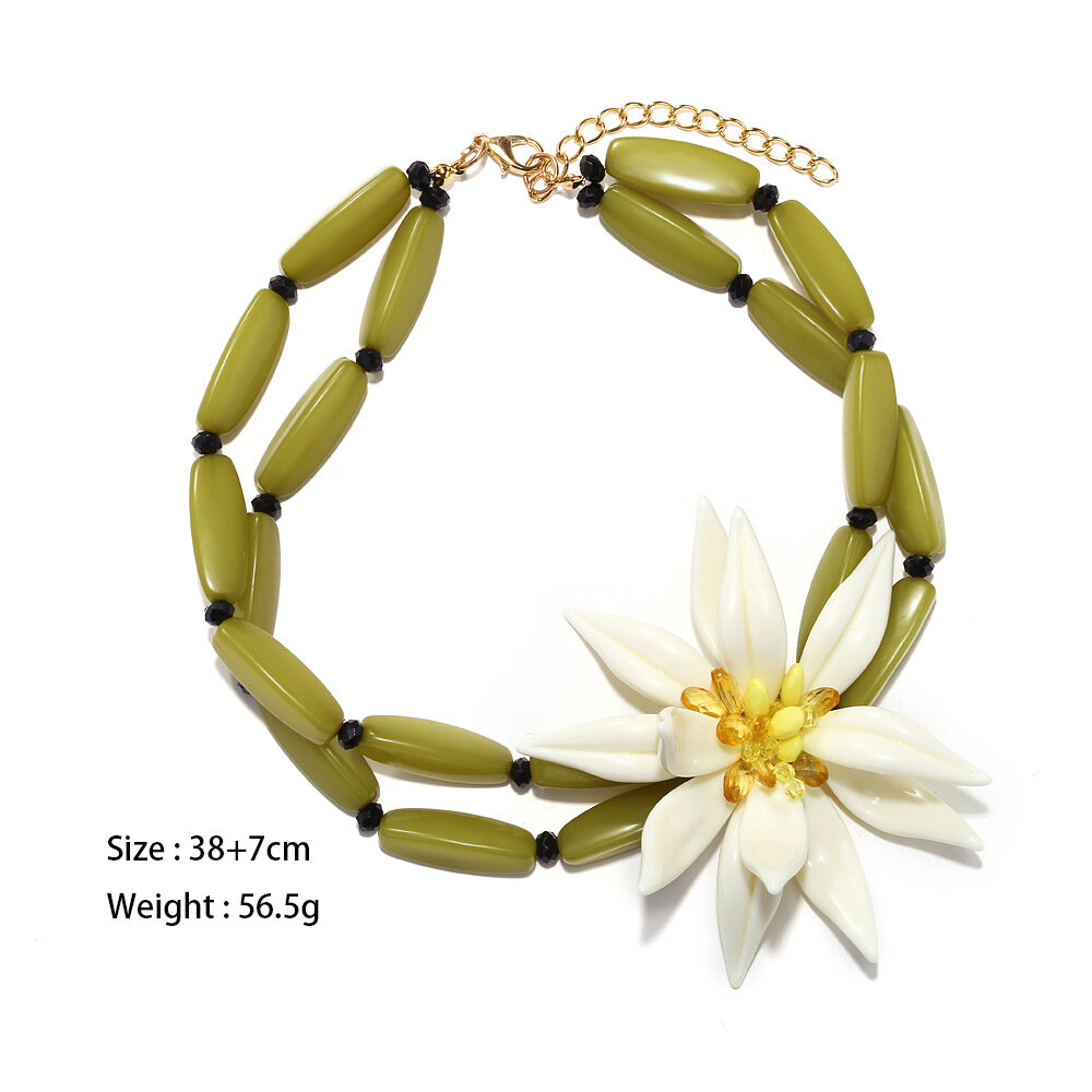Collana con perline in cristallo e resina floreale retrò, 1 pezzo, serie romantica, da donna Immagine2