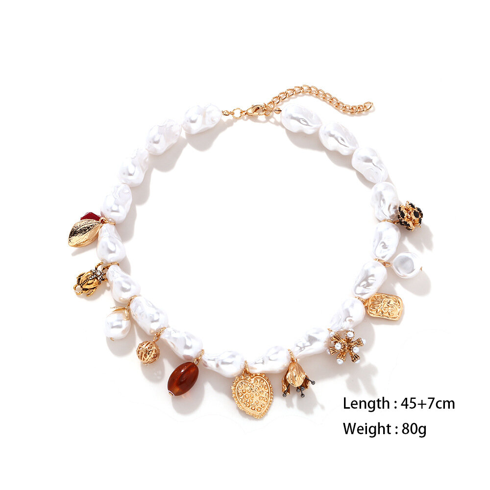 Collar de cuentas para mujer, serie clásica, retro, de aleación con flores y perlas artificiales, 1 unidad Imagen2