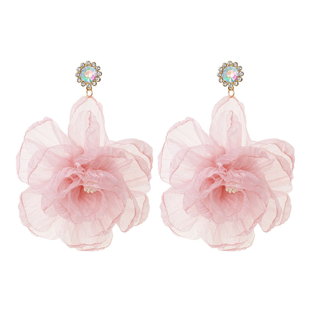 1 Paar romantische Serie süße Blume Stoff Strass Damen Tropfen Ohrringe h5 