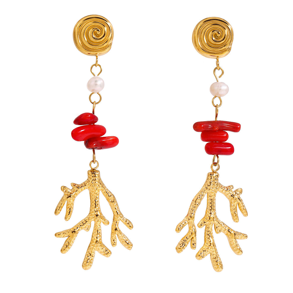 1 paio di orecchini pendenti da donna in acciaio inossidabile color oro con perle, impermeabili, a forma di tartaruga, serie semplice Immagine2