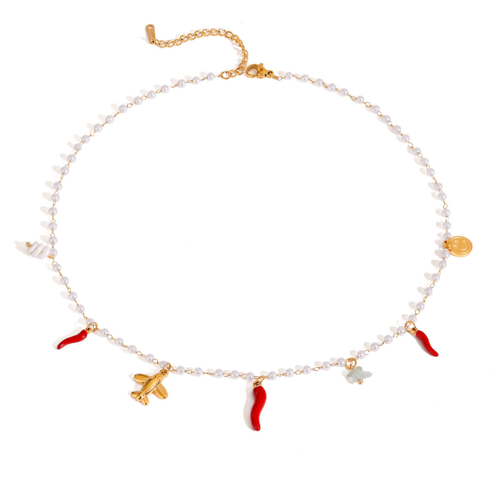 1 Piece Simple Series  Pearl Stainless Steel   Gold Color  Pearl Women's Pendant Necklaces Picture4
