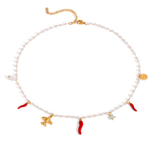 1 Piece Simple Series  Pearl Stainless Steel   Gold Color  Pearl Women's Pendant Necklaces h5 Picture4
