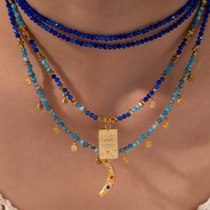 1 Stuk Exquisite Series Retro Maanvormige Hanger Roestvrij Staal Waterdicht Goudkleurig Dames Kralenketting h5 Afbeelding3