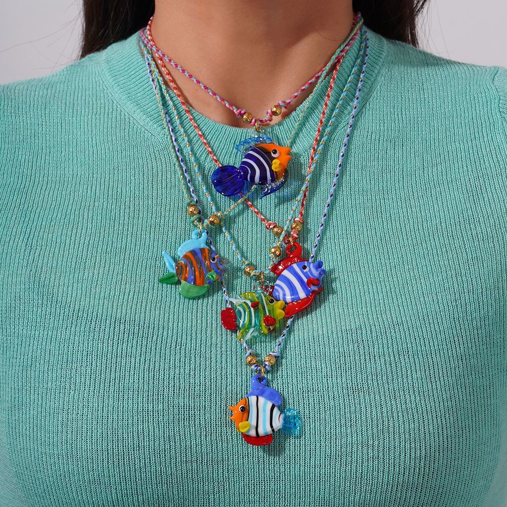 1 Piece Polychrome Series Vacation Tropical Fish Shape Glass Women's Pendant Necklaces Picture3
