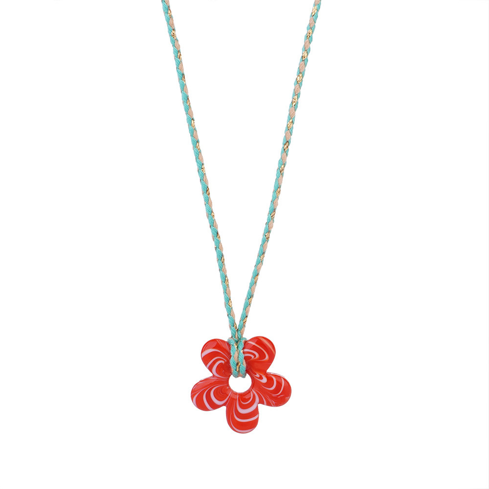 1 Piece Glamorous Series Sweet Ripple Textured Flower Glass Women's Pendant Necklaces Picture6