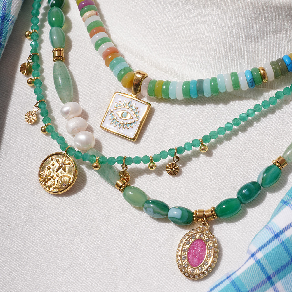 1 Piece Sophisticated Series Elegant Eye Stainless Steel Waterproof Gold Color Green Crystal Women's Beaded Necklaces Picture3
