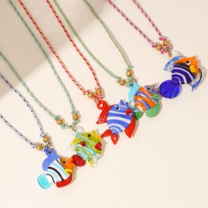 1 Piece Polychrome Series Vacation Tropical Fish Shape Glass Women's Pendant Necklaces h5 Picture4
