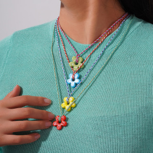 1 Piece Glamorous Series Sweet Ripple Textured Flower Glass Women's Pendant Necklaces h5 Picture3