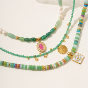 1 Piece Sophisticated Series Elegant Eye Stainless Steel Waterproof Gold Color Green Crystal Women's Beaded Necklaces h5 Picture5