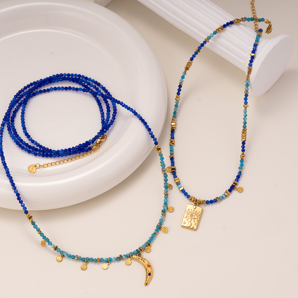 1 Stuk Exquisite Series Retro Maanvormige Hanger Roestvrij Staal Waterdicht Goudkleurig Dames Kralenketting Afbeelding4
