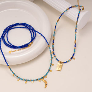 1 Stuk Exquisite Series Retro Maanvormige Hanger Roestvrij Staal Waterdicht Goudkleurig Dames Kralenketting h5 Afbeelding4