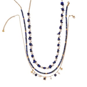 1 Piece Sophisticated Series Bohemian Stainless Steel Waterproof Gold Color Blue Natural Stone Beadswomen's Beaded Necklaces h5 Picture5