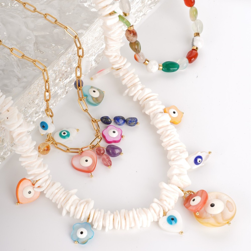 1 Pezzo Di Collana Di Perline Casuali Da Donna In Acciaio Inossidabile Con Motivo A Conchiglia Naturale, Motivo A Occhi Di Vacanza, Serie Delicata, Colore Oro Impermeabile h5Immagine3