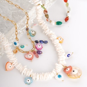 1 Pezzo Di Collana Di Perline Casuali Da Donna In Acciaio Inossidabile Con Motivo A Conchiglia Naturale, Motivo A Occhi Di Vacanza, Serie Delicata, Colore Oro Impermeabile h5 Immagine3