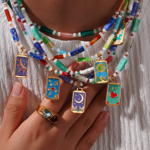 1 Stuk Dameshanger Uit De Ethnic Series Bohemian Moon Tarot Collectie, Gemaakt Van Roestvrij Staal, Waterdicht En Met Een Goudkleurige Natuursteen. h5 Afbeelding3